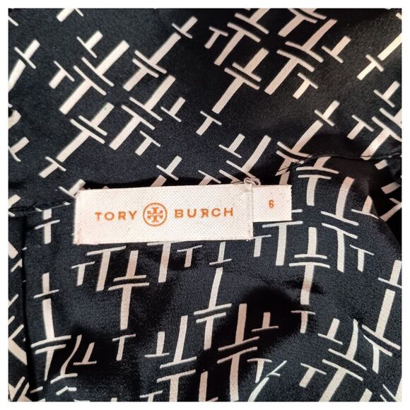 Tory Burch Silk Sleeveless Blouse Black White Signature T Womens 6 - Picture 2 of 4